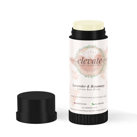 Lavender and Rosemary Lotion Bar Stick is a solid lotion, in a twist-up tube that makes for super easy application with less mess than bars that are sold in a tin or unwrapped.